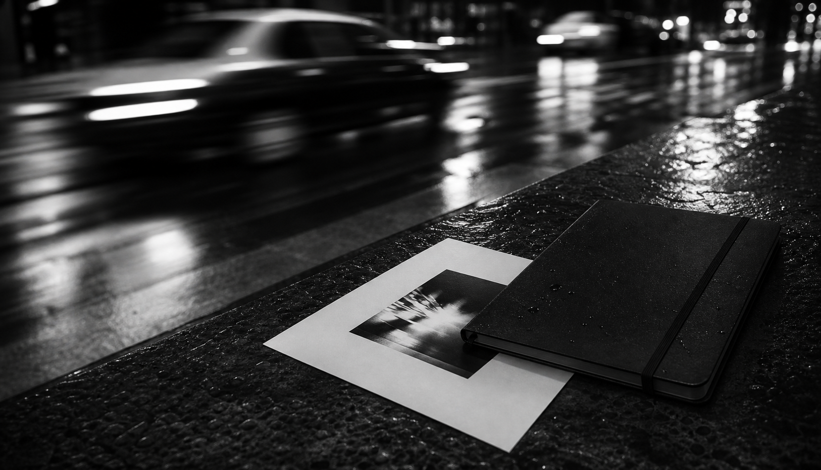 Buenos Aires nocturna en blanco y negro con objetos de planificación creativa